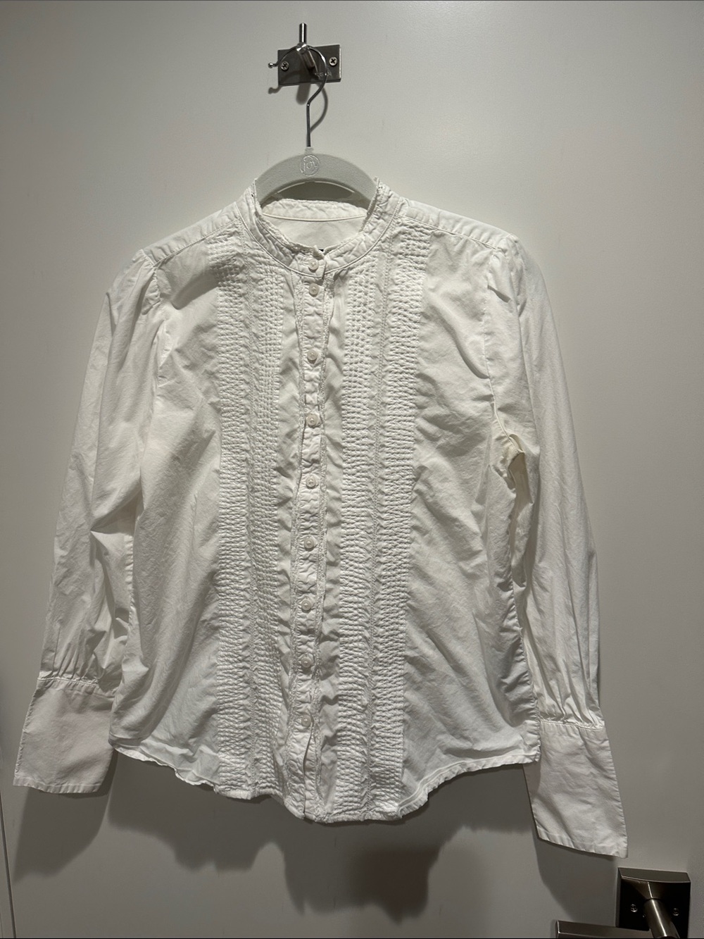 J. Crew White Pintuck Button-Front Band-Collar Shirt